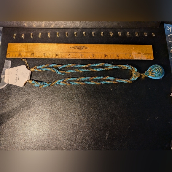 Fashion Jewelry Turquoise Coloured Pendant and Multi Coloured Twisted Necklace - Picture 2 of 4